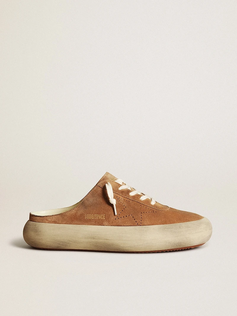 Men's Space-Star Sabots tobacco suede with perforated star