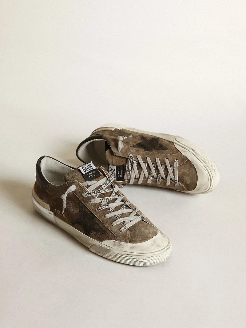 Super-Star LTD military-green suede with screen-printed star