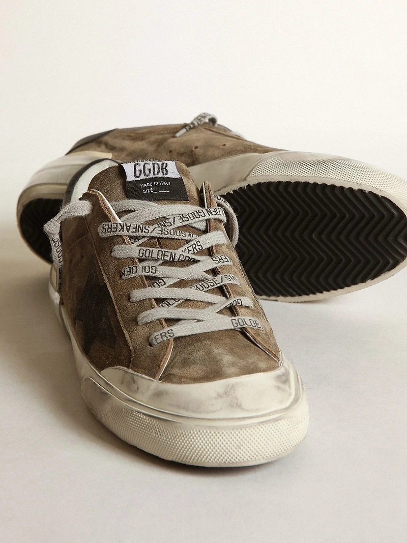 Super-Star LTD military-green suede with screen-printed star