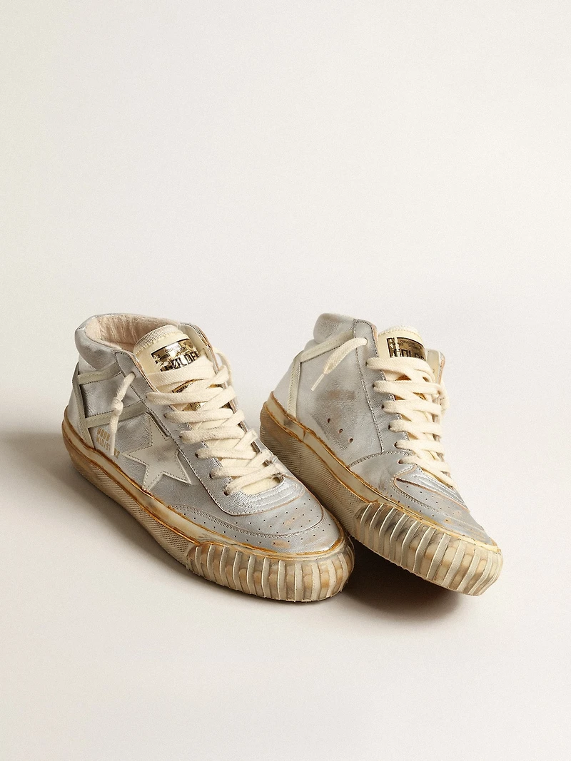 Men’s Mid star silver metallic leather with ivory