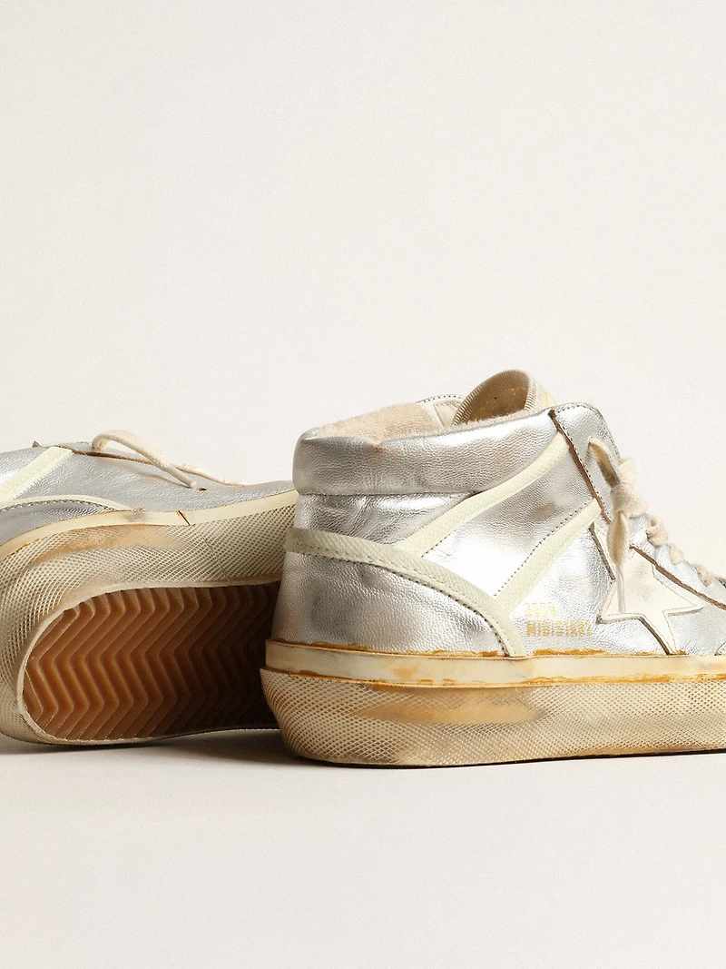 Men’s Mid star silver metallic leather with ivory