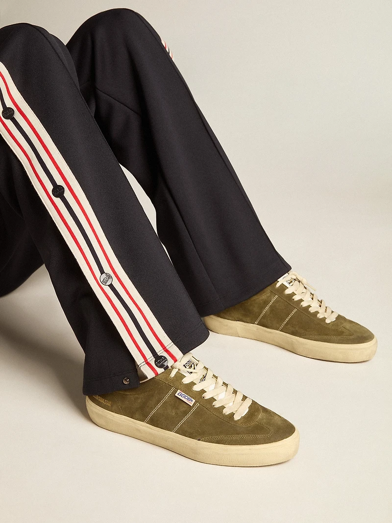 Men's Soul Star green suede with white leather heel tab and tongue