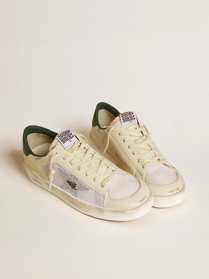 Stardan white suede and mesh with green leather star heel tab