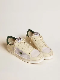 Stardan white suede and mesh with green leather star heel tab