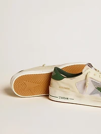 Stardan white suede and mesh with green leather star heel tab