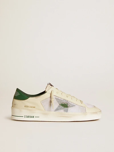Stardan white suede and mesh with green leather star heel tab