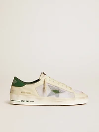 Stardan white suede and mesh with green leather star heel tab