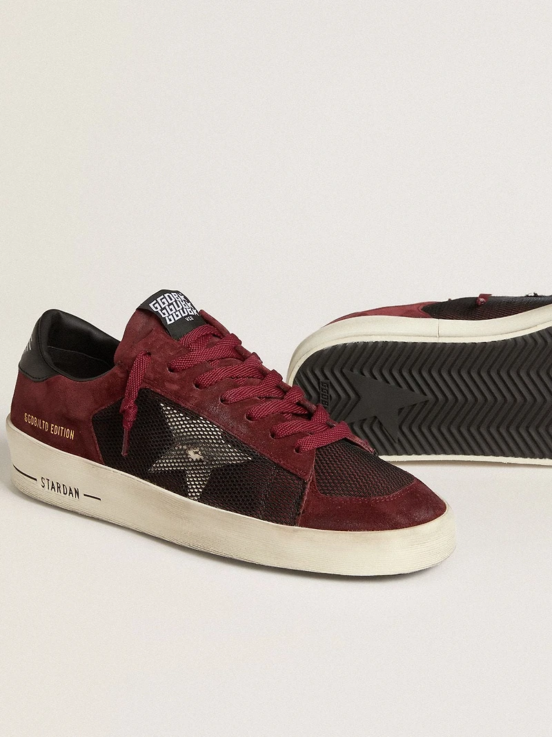Men's Stardan black mesh and burgundy suede with white leather star