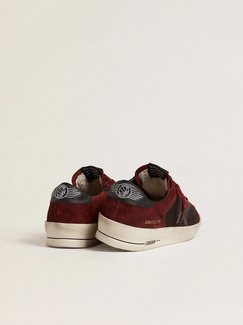 Men's Stardan black mesh and burgundy suede with white leather star