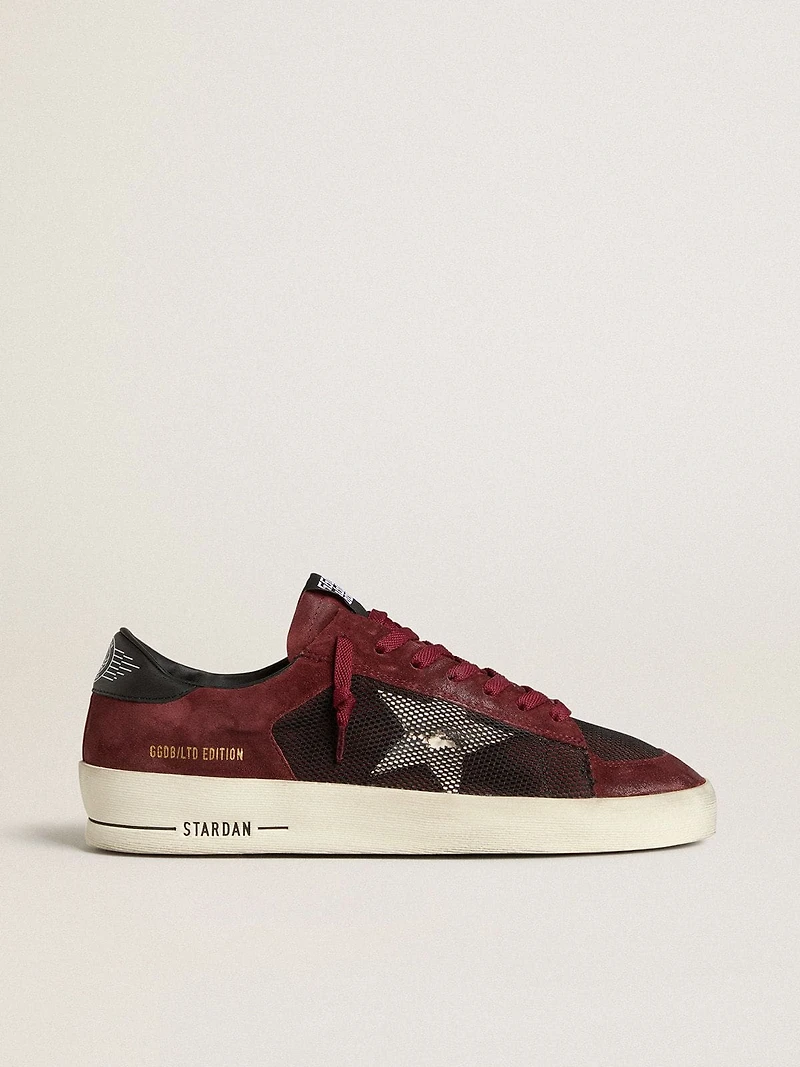 Men's Stardan black mesh and burgundy suede with white leather star