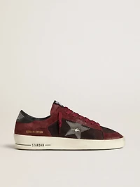 Men's Stardan black mesh and burgundy suede with white leather star