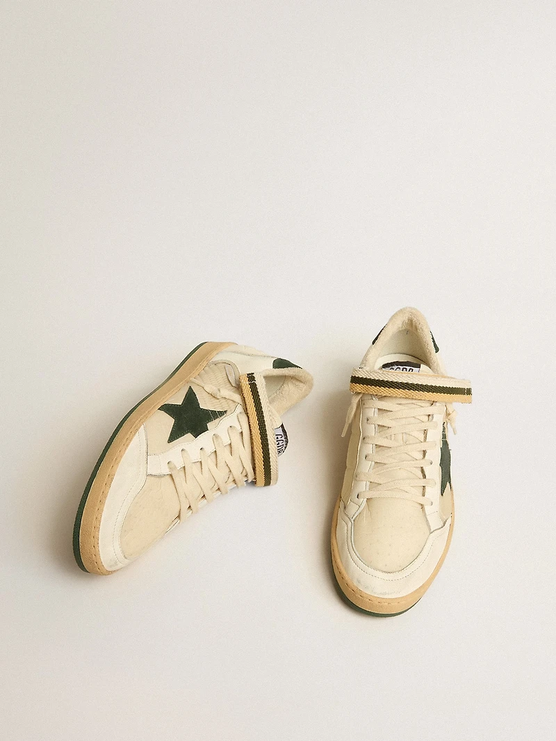 Ball star nylon and nappa with green suede heel tab