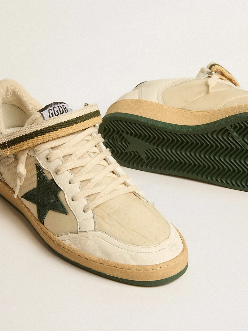 Ball star nylon and nappa with green suede heel tab