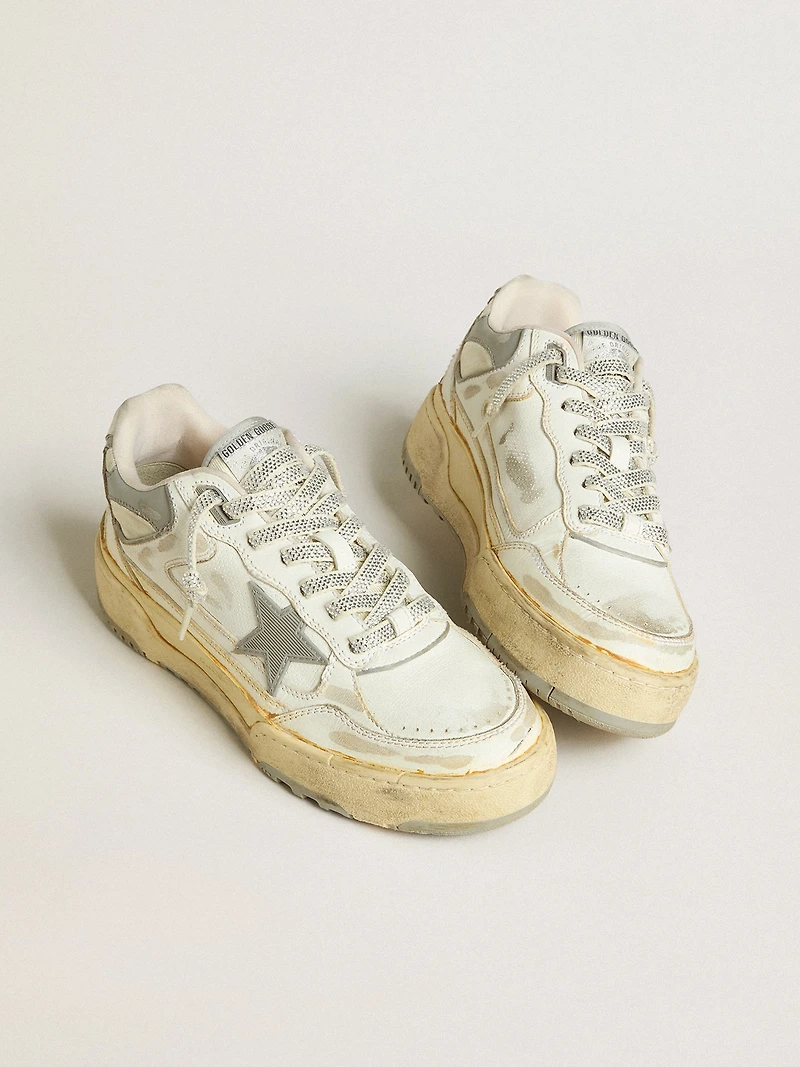 Men’s Forty2 white leather with laces Swarovski crystals and gray TPU star