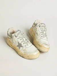 Men’s Forty2 white leather with laces Swarovski crystals and gray TPU star