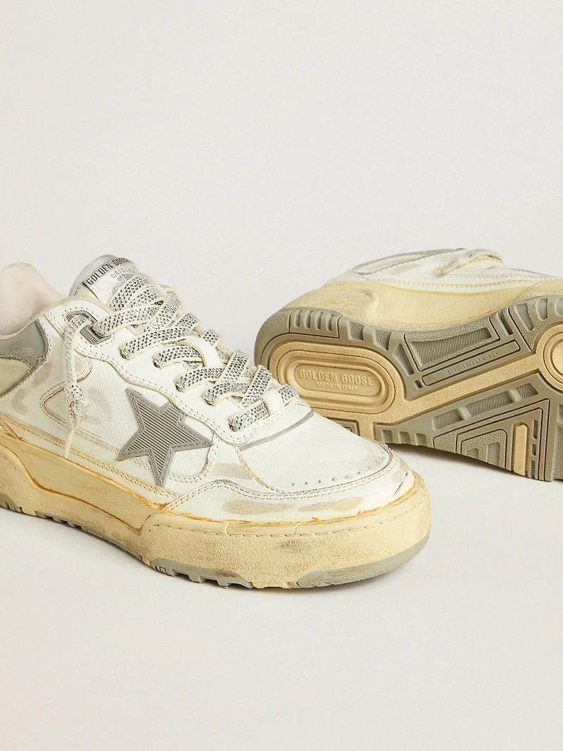 Men’s Forty2 white leather with laces Swarovski crystals and gray TPU star
