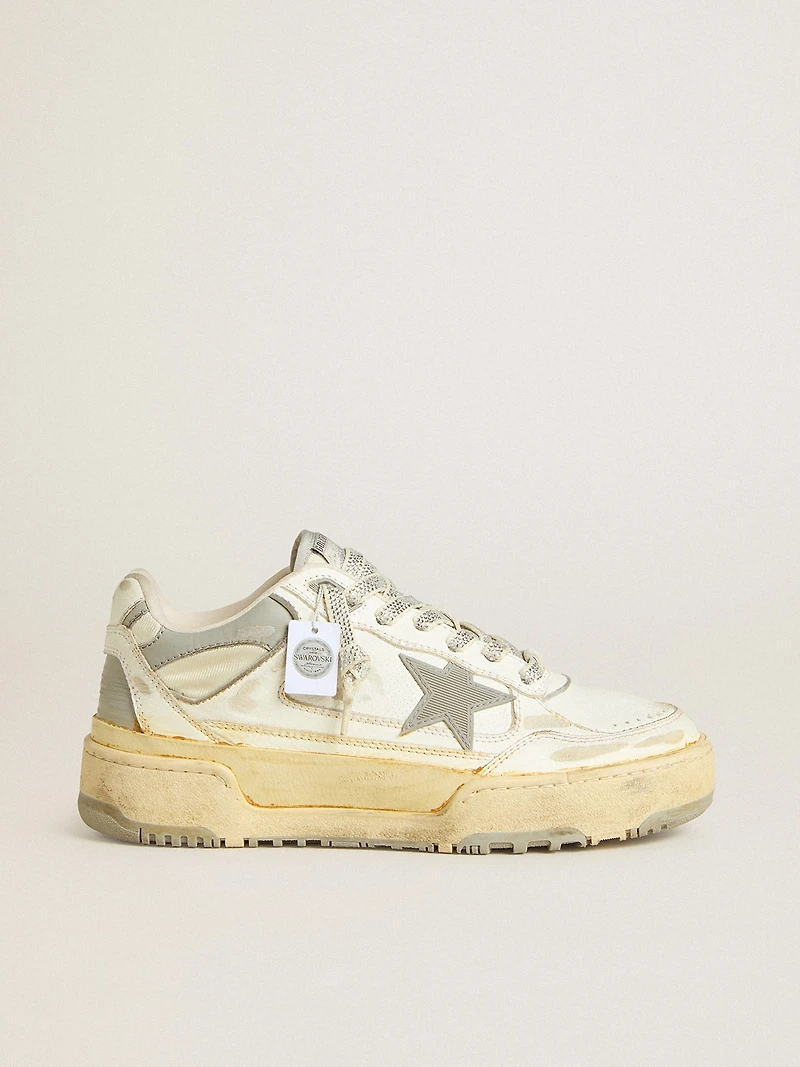 Men’s Forty2 white leather with laces Swarovski crystals and gray TPU star