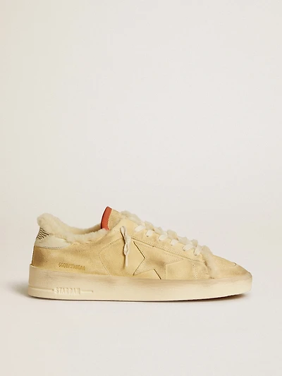Stardan beige suede with leather heel tab and shearling lining