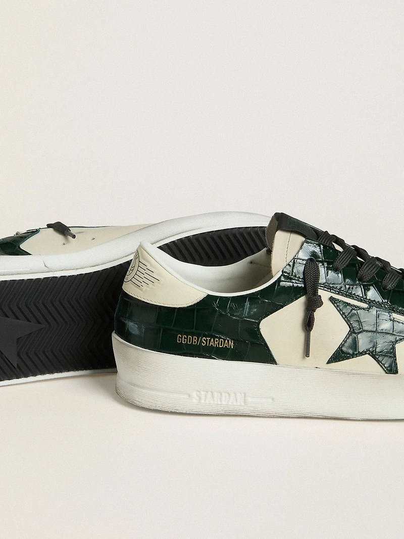 Men's Stardan LTD cream leather with green crocodile-print star and inserts