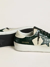 Men's Stardan LTD cream leather with green crocodile-print star and inserts