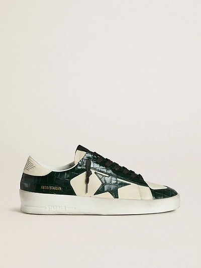 Men's Stardan LTD cream leather with green crocodile-print star and inserts