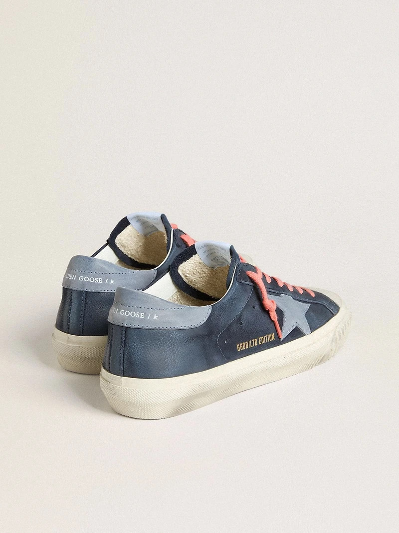 Super-Star navy-blue leather with light blue star and heel tab