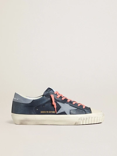 Super-Star navy-blue leather with light blue star and heel tab