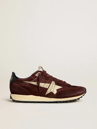 Men's Marathon with burgundy satin upper and platinum leather star