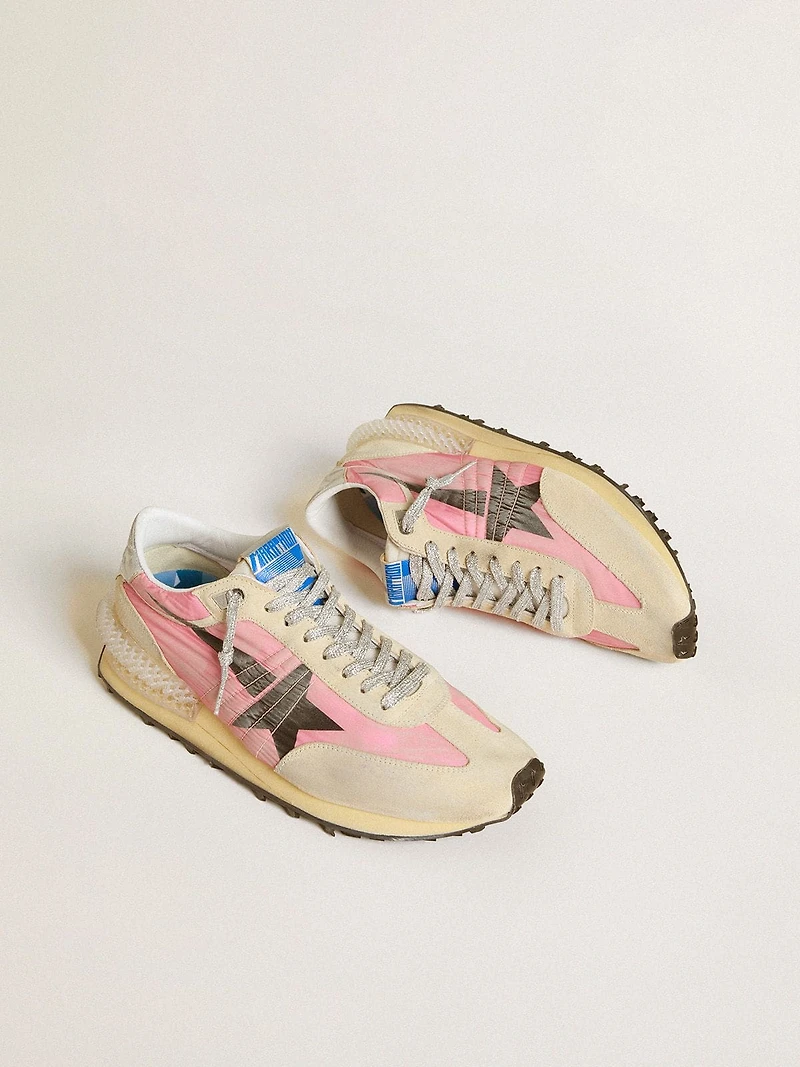 Men's Marathon pink nylon and gold suede with black printed star