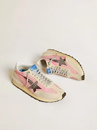 Men's Marathon pink nylon and gold suede with black printed star