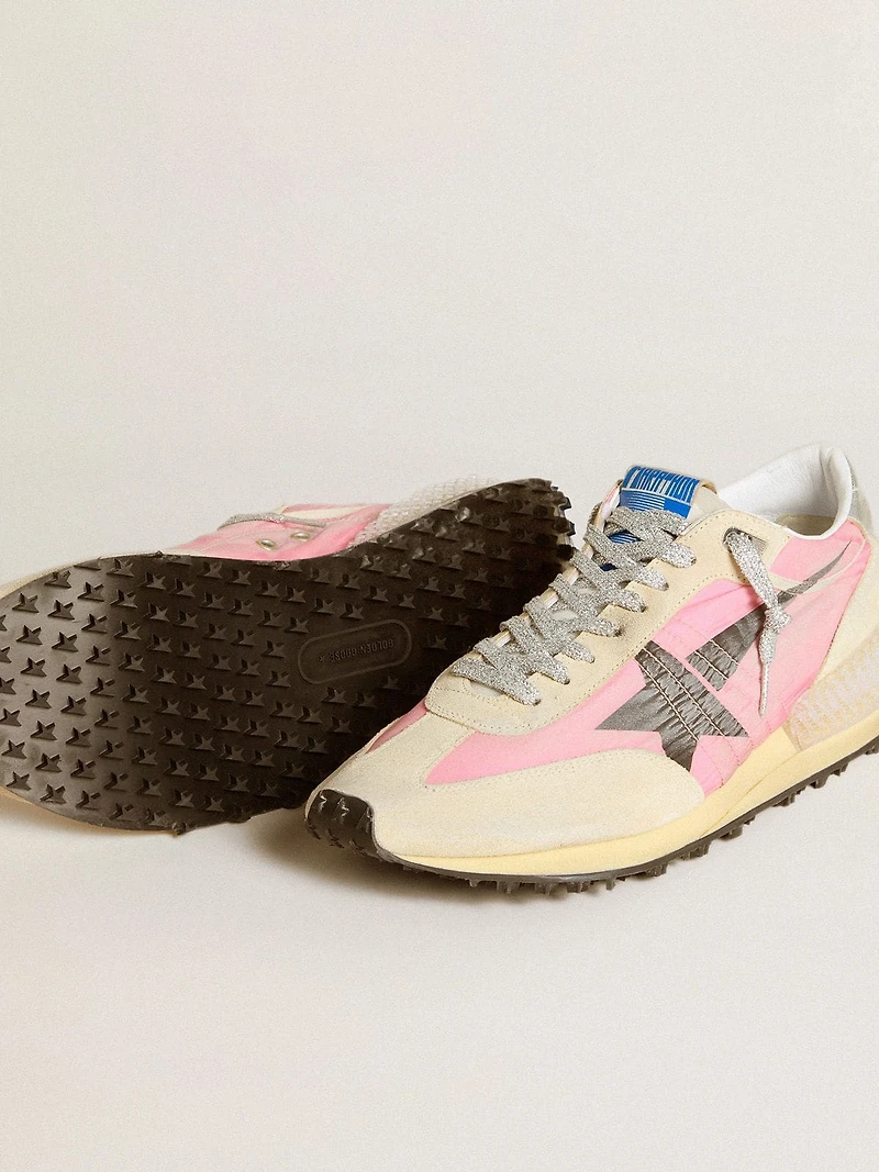 Men's Marathon pink nylon and gold suede with black printed star