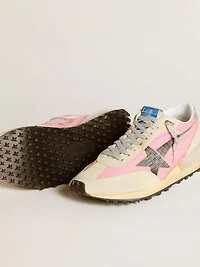 Men's Marathon pink nylon and gold suede with black printed star