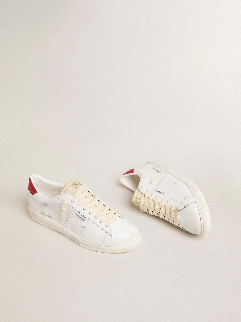 Matchstar glossy white leather with red heel tab