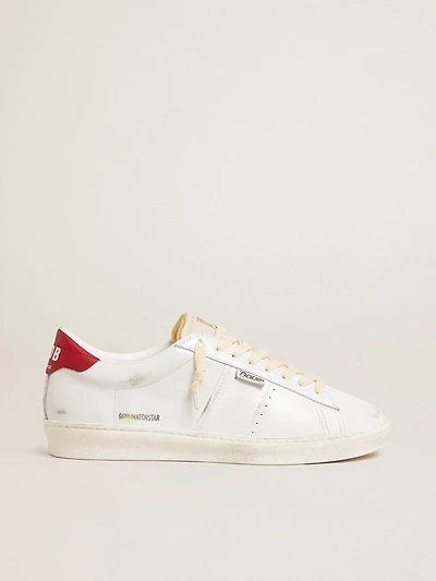 Matchstar glossy white leather with red heel tab