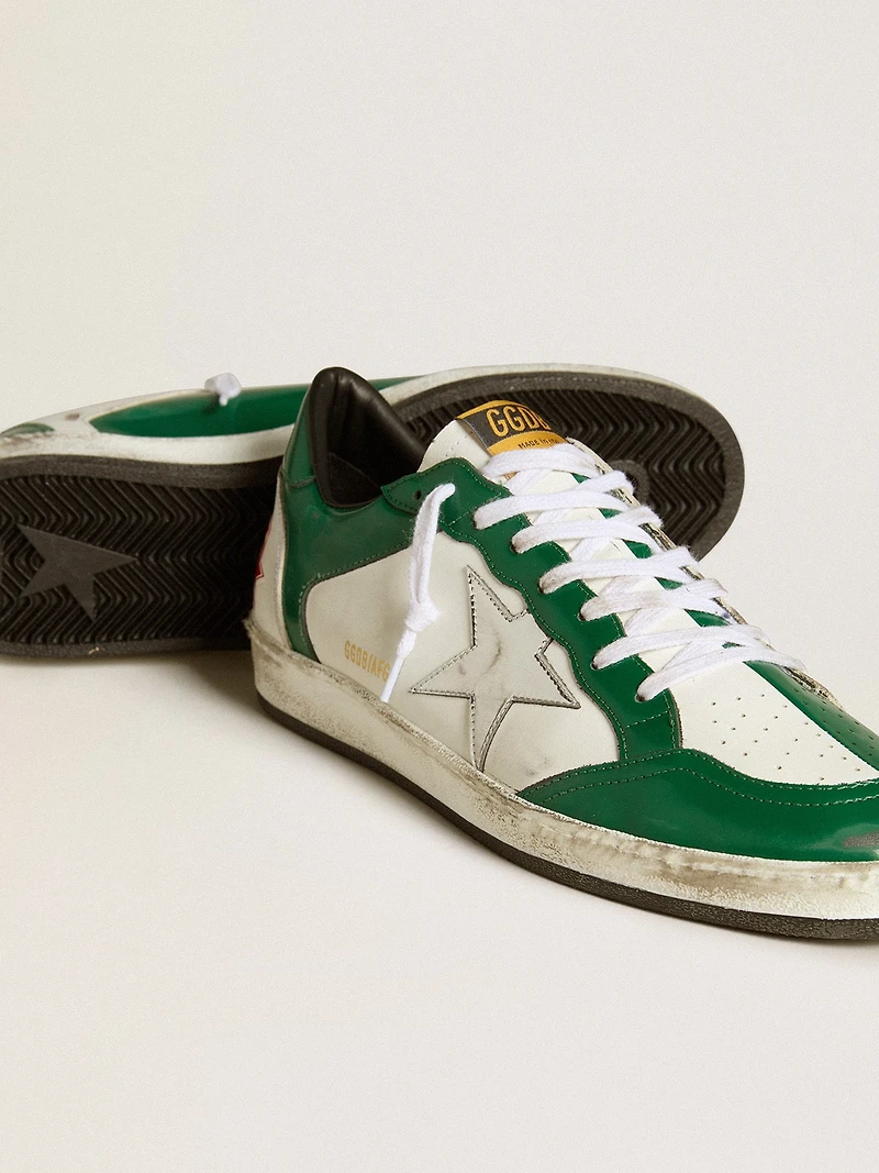 Men's Ball star LAB green and white leather with silver