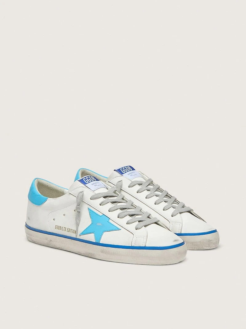 Men's Super-Star LTD white leather with light blue star and heel tab