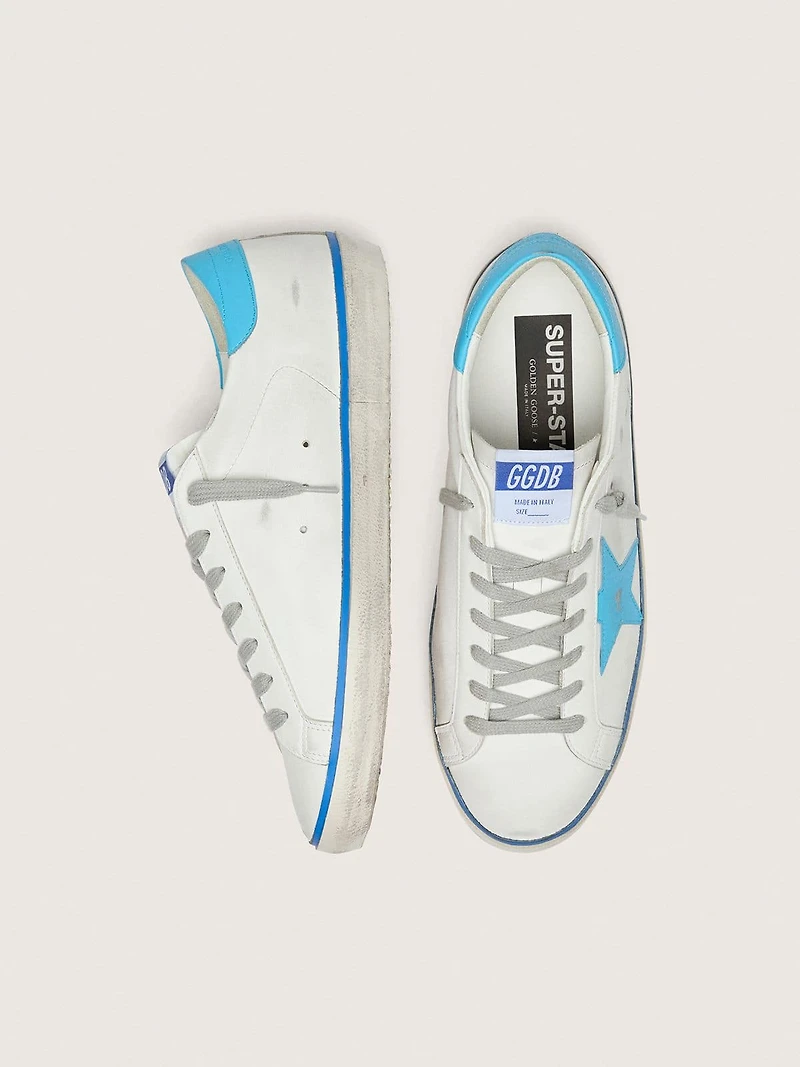 Men's Super-Star LTD white leather with light blue star and heel tab