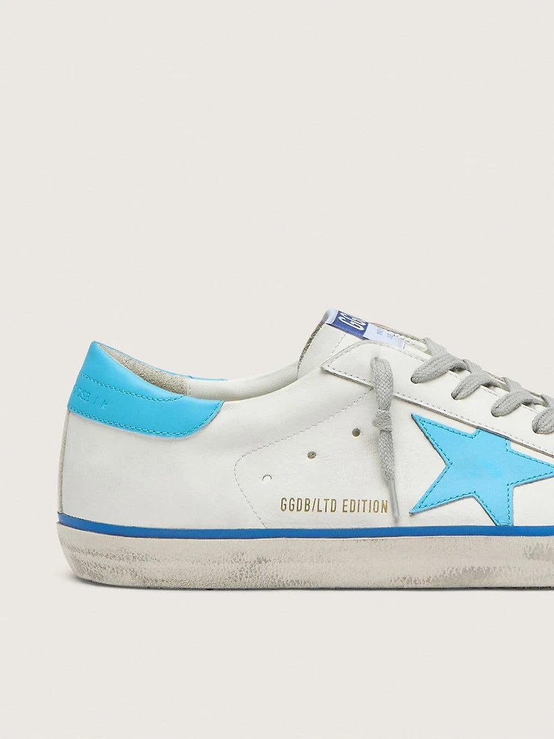 Men's Super-Star LTD white leather with light blue star and heel tab