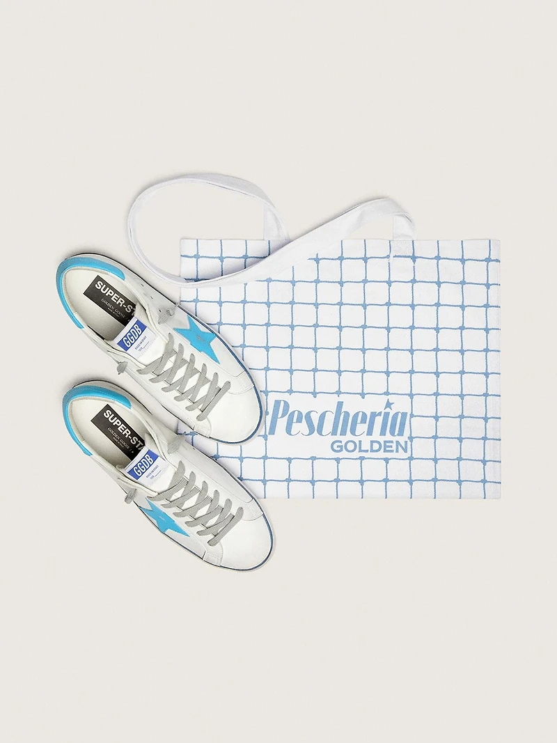 Men's Super-Star LTD white leather with light blue star and heel tab