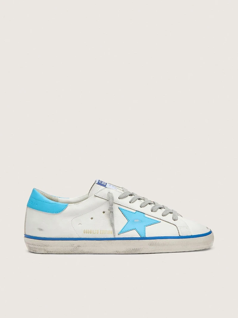 Men's Super-Star LTD white leather with light blue star and heel tab