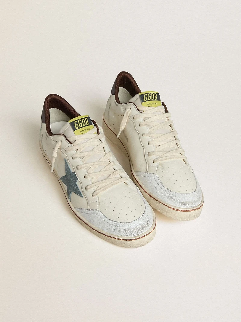 Men's Ball star white leather with light blue suede and brown nubuck heel tab