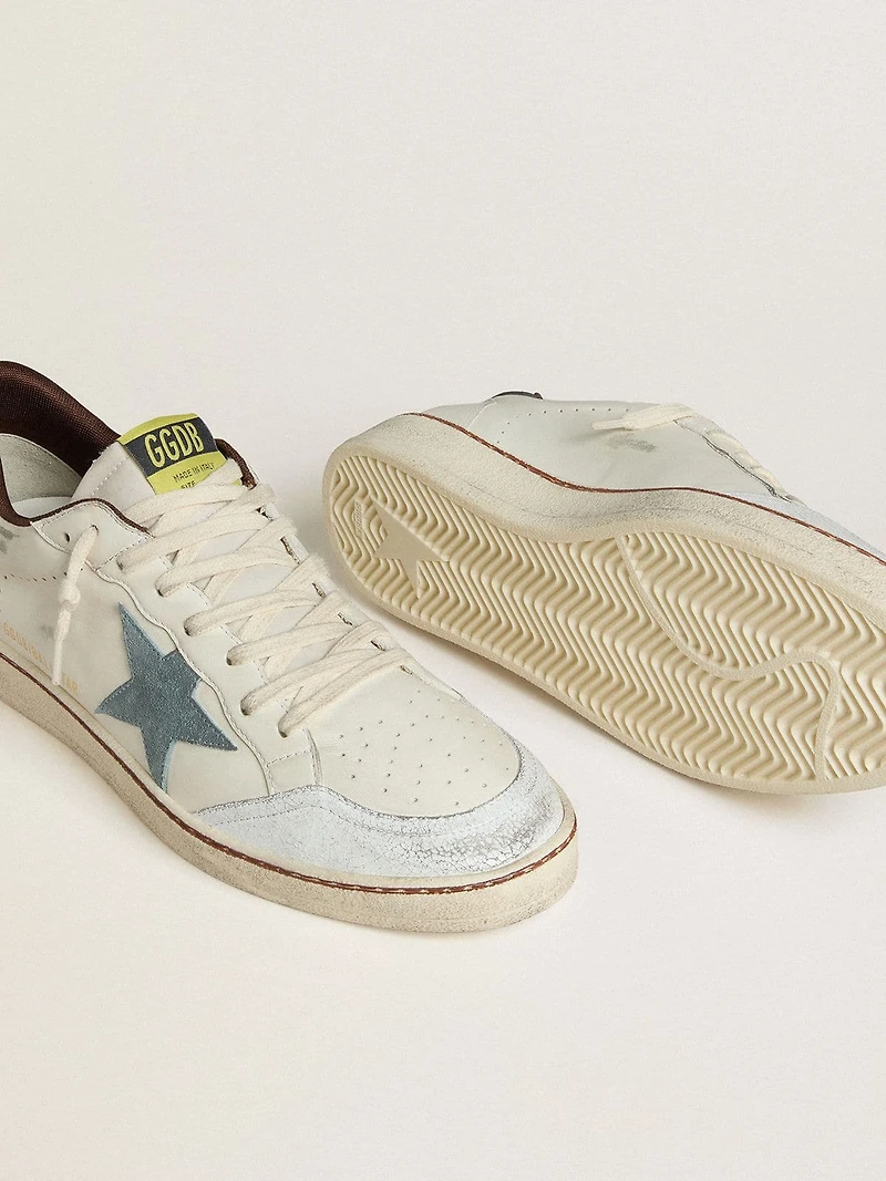 Men's Ball star white leather with light blue suede and brown nubuck heel tab