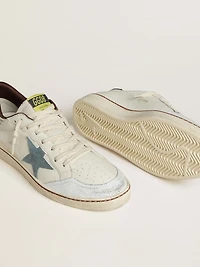 Men's Ball star white leather with light blue suede and brown nubuck heel tab