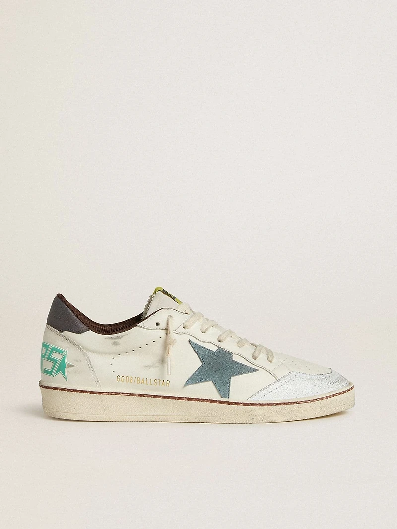 Men's Ball star white leather with light blue suede and brown nubuck heel tab