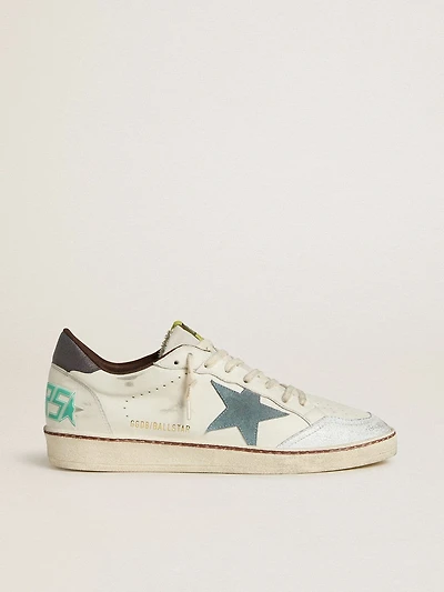 Men's Ball star white leather with light blue suede and brown nubuck heel tab