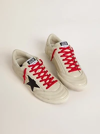 Men's Super-Star glossy white matelassé leather with black star