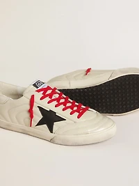 Men's Super-Star glossy white matelassé leather with black star