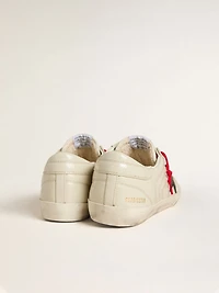 Men's Super-Star glossy white matelassé leather with black star