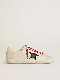 Men's Super-Star glossy white matelassé leather with black star
