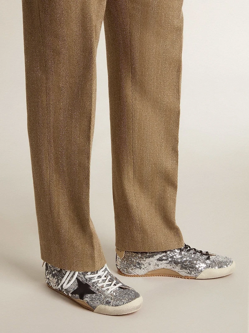 Men's True-Star silver sequins with black star and leather heel tab
